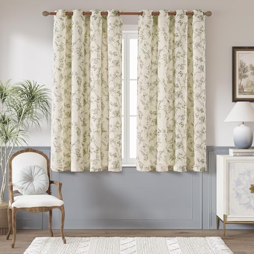 Floral Linen Curtains for Living Room 63 Inch Length Butterfly Sage Green Floral Curtains French Country Farmhouse Flower Patterned Drapes Window Treatments Set 2 Panels (Flower Sage Green / 50"W x 63"L (Pack of 2))