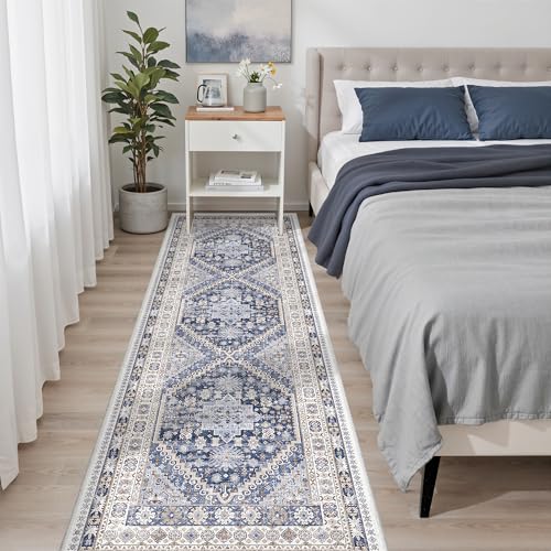 2'6 x 8' Runner Rug Non Slip (Blue/Beige / 2'6" x 8' (Runner))