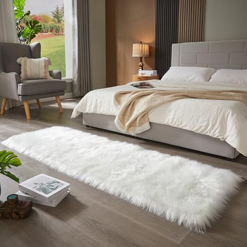 Faux Fur Rug White Ultra Soft Fluffy Shag Sheepskin Rug (2' x 6' (Rectangular) / White)
