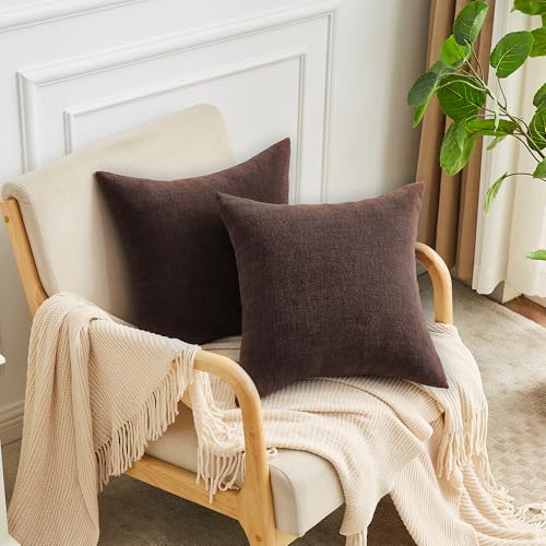 Coffee Chenille Throw Pillow Covers 22x22 Set of 2 for Couch (Coffee / 22" x 22" (Pack of 2))