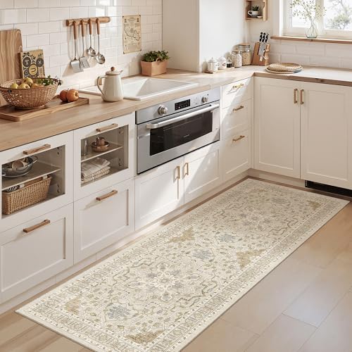 Hallway Runner Rug 2x5 Washable Entry Rugs Non (Beige/Blue / 2' x 5' (Runner))