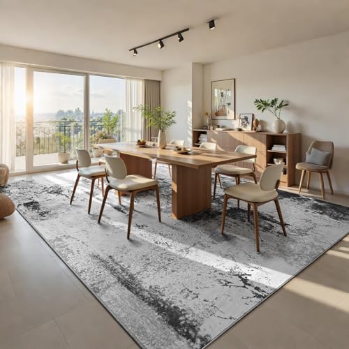 Living Room Rug 9x11 Ink Black Area Rugs Machine Washable Abstract Boho Large Rug Non (Ink Black / 9' x 11' (Rectangular))