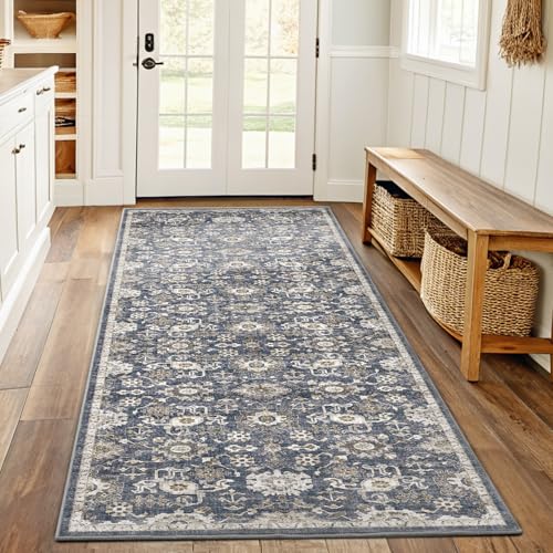 Amada 2x5 Washable Runner Rug for Kitchen (2' x 5' (Runner) / Blue/Brown)