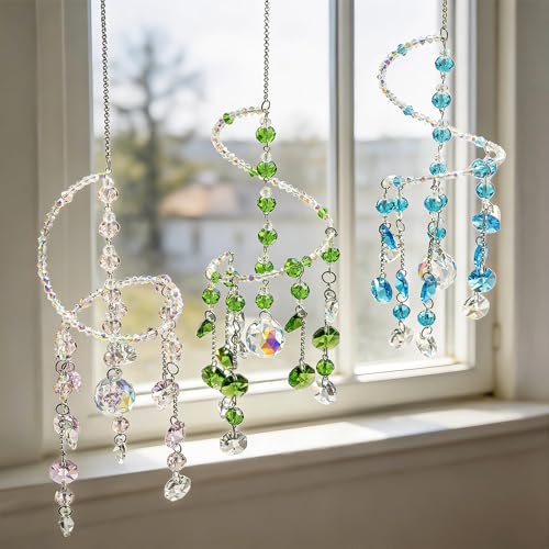 3 Pcs Crystal Suncatchers Wind Chimes (Pink,green,blue)