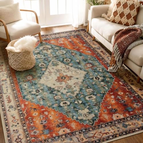 4x6 Washable Non Slip Boho Area Rug for Bedroom (Tribal Medallion/Multi / 4' x 6' (Rectangular))