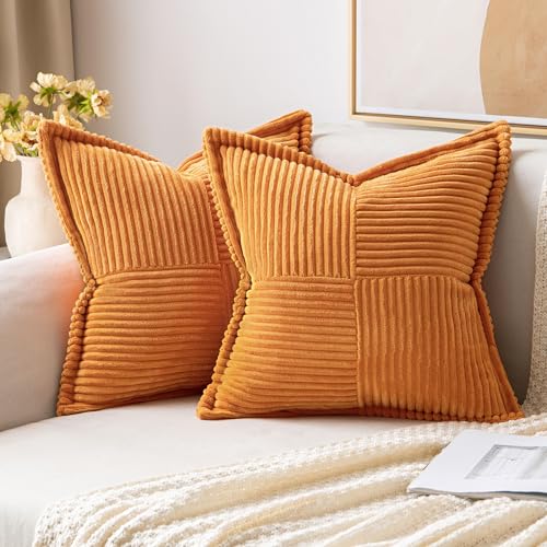 Fall Burnt Orange Decorative Throw Pillow Covers 20x20 Inch 2 Pack (Burnt / 20" x 20" (Pack of 2))