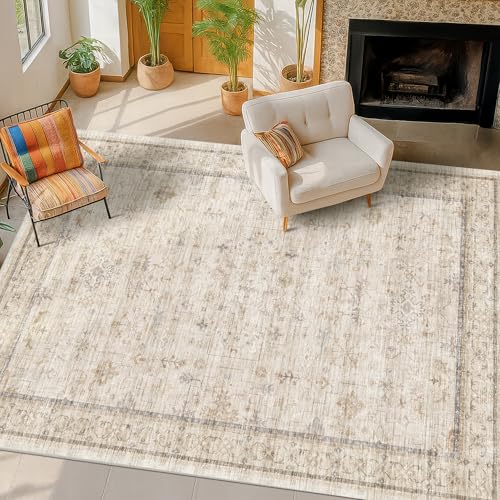 Washable Cream Rug 4x6 for Office (4' x 6' (Rectangular) / Light Sand Beige)