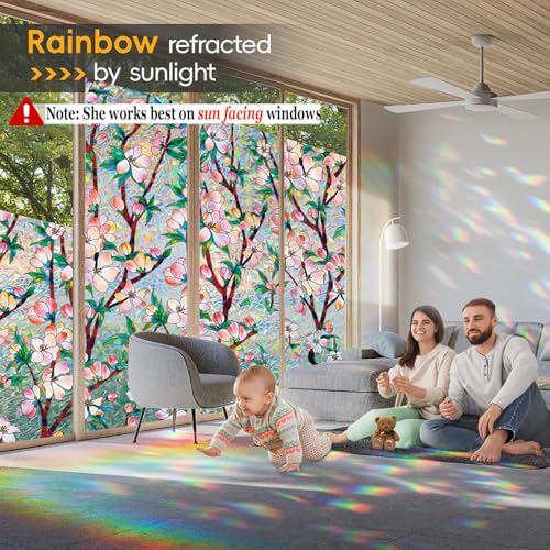 Rainbow Window Privacy Film Decorative Window Sticker (Pink / 47.2 Inch * 157.4 Inch)