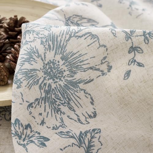 Floral Lined Linen Curtains 84 Long for Living Room 2 Panels (Lined Blue / 50"W x 84"L (Pack of 2))