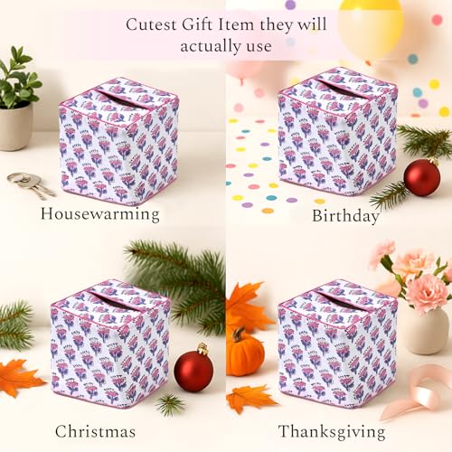 CPC Pink Sapphire Block Print Square Tissue Box Cover 100% Cotton (Pink Sapphire)