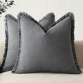 Decorative Linen Fringe Throw Pillow Covers 24×24 Inch (24" x 24" (Pack of 2) / Grey)