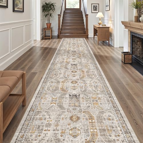 Hallway Runner Rug 3x16 Washable Kitchen Runners Long (Brown/Gold / 3' x 16' (Runner))