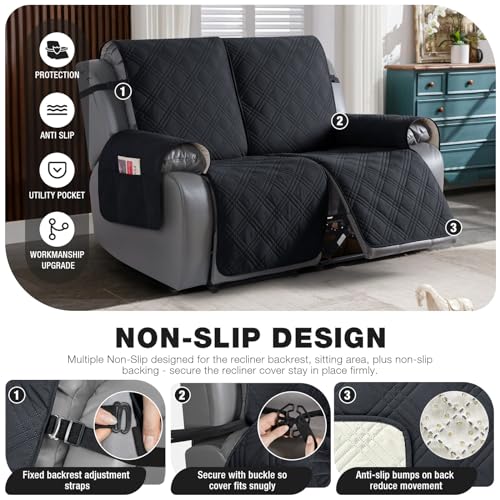 100% Waterproof Loveseat Recliner Cover (Black / 2 Seater Standard)