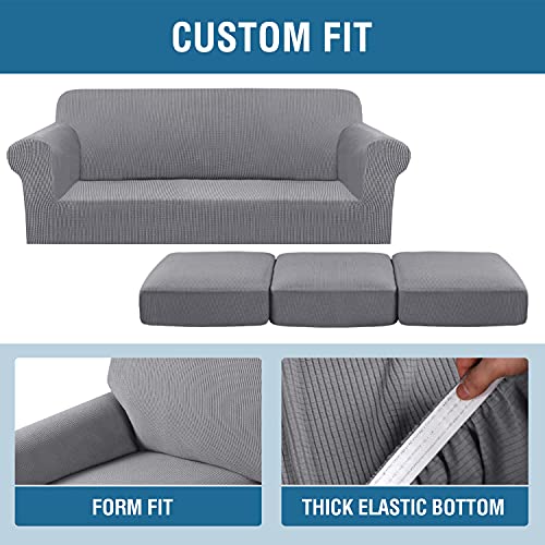 4 Piece Stretch Sofa Covers for 3 Cushion Couch Covers for Living Room Furniture Slipcovers (Large / Dove)