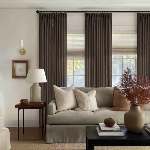 Dark Chocolate 84 Inch Pinch Pleated Semi Sheer Linen Curtains 2 Panels (Dark Chocolate / 40"W x 84"L (Pack of 2))
