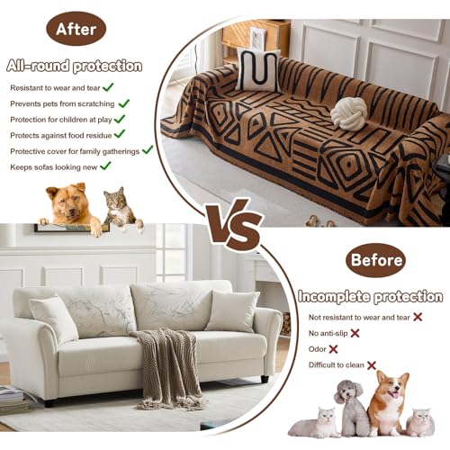 Boho Geometric Couch Covers for Sofa Pet Friendly Brown and Black Sofa Covers Washable Chenille Couch Blanket Cover for 3 4 Cushion Couches Pet Protector Furniture Cover Soft (71" x 134" / T: Warm Brown)