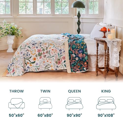 Boho Throw Blanket 50"x60" Cotton Floral Blanket for Couch Bed Decor (Wildflower Mix / 50"x60")