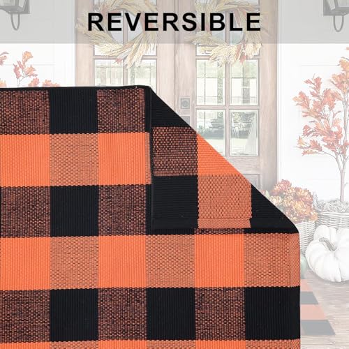 Orange and Black Plaid Rug (Orange & Black Plaid / 2' x 4'3" (Rectangular))