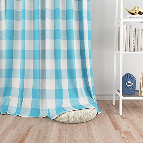 Buffalo Check Window Curtains 100 inches Long Living Room Cotton Curtain Panels Bedroom Drapes Plaid Gingham Farmhouse Decor Curtains Rod Pocket Kitchen Basement 2 Panels Sky Blue White 52"x100" (52"W x 100"L (Pack of 2) / Sky Blue+white)