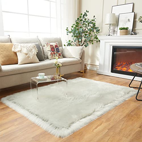 Ultra Soft Fluffy Shaggy Area Rug Faux Fur Rug Chair Cover Seat Pad Fuzzy Area Rug for Bedroom Floor Sofa Living Room (Light Grey / 4' x 6' (Rectangular))