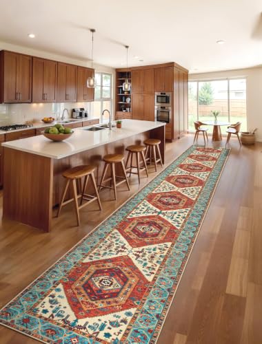 2'6"x18' Washable Non Slip Boho Runner Rug for Hallway (Orange/Multi / 2'6" x 18' (Runner))