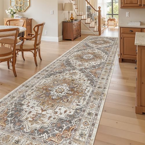 Hallway Runner Rug 3x10 Washable Kitchen Runners 10ft (Turmeric/Grey / 3' x 10' (Runner))