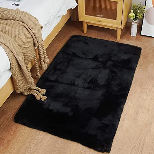 Ultra Soft Faux Rabbit Fur Rug (Black / 2*3Ft)