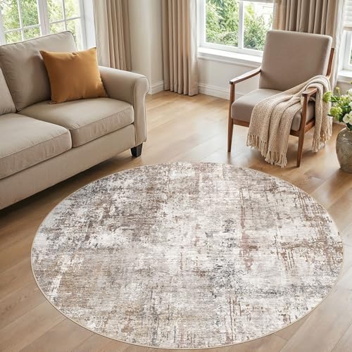 6ft Round Area Rug Living Room Rugs (Brown/Grey/Red / 6' (Round))