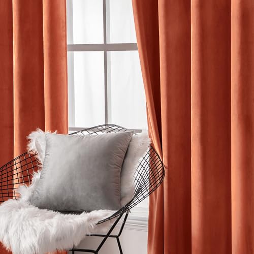 Fall Burnt Orange Velvet Curtains 52 x 90 Inch Length Set of 2 (Burnt Orange / 52"W x 90"L (Pack of 2))