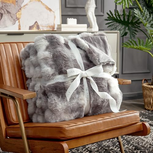 Faux Fur Throw Blanket for Couch (Tie-dye Taupe / Throw(50" x 60"))