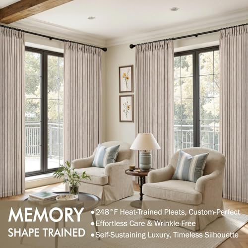 Pinch Pleated Thick Linen Curtains 90 Inch 2 Panels Burlywood Birch (Burlywood Birch / 40"W x 90"L (Pack of 2))