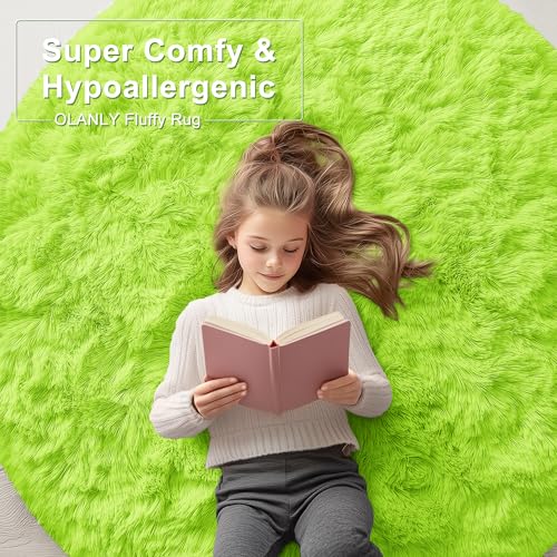 Lime Green Round Rugs for Bedroom (4 Ft Round / Lime Green)