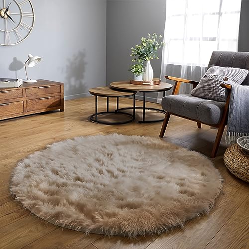Round Rug 6.7ft Light Brown Beige Faux Fur Circle Rugs Washable Shag Fluffy Plush Rug for Living Room Bedroom Dorm Floor Sofa (6'7" (Round) / Beige)