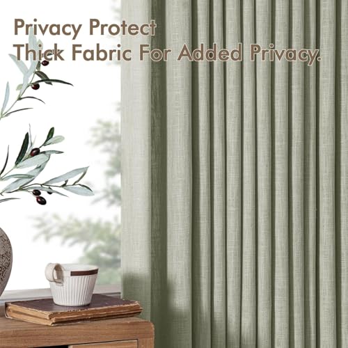 Sage Green Pinch Pleated Linen Curtains 90 Inches Long 2 Panels (Sage Green / 40"W x 90"L (Pack of 2))
