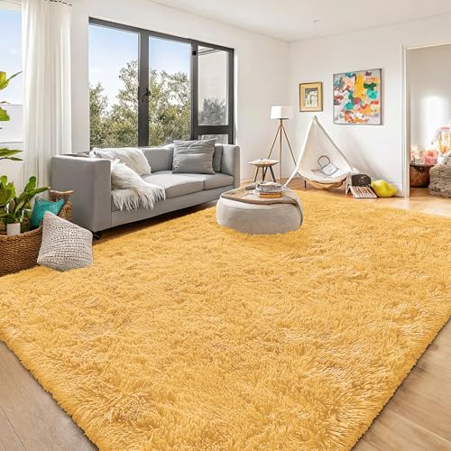 9x12 Machine Washable Large Area Rugs for Living Room (9x12 Ft / Mustard Yellow)