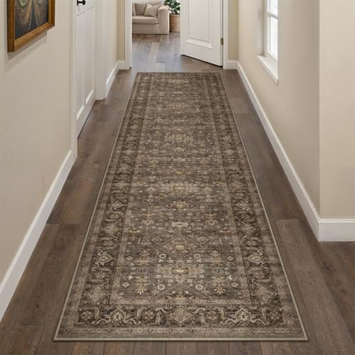 2'6x8 Dark Brown Vintage Runner Rug (Brown / 2'6" x 8' (Runner))