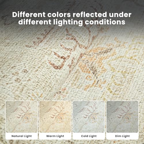 8x10 Washable Area Rugs for Living Room (8' x 10' (Rectangular) / Light Brown-milky White-dark Brown-black)