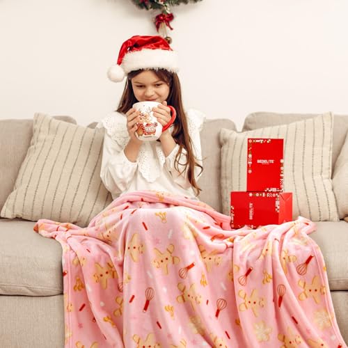 Pink Christmas Throw Blanket for Girls & Teens (Pink Gingerbread / Throw(50"x60"))