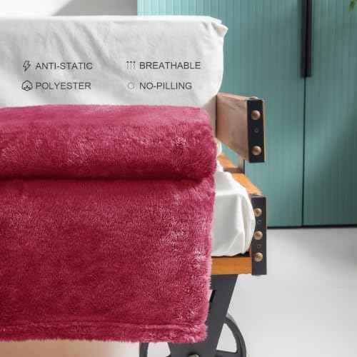 Fuzzy Large Fleece Throw Blanket for Couch (Deep Red / 50x70 IN)