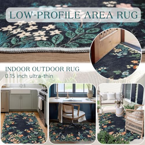 Dark Navy Floral Entry Rug (Floral - Dark Navy / 3' x 5' (Rectangular))
