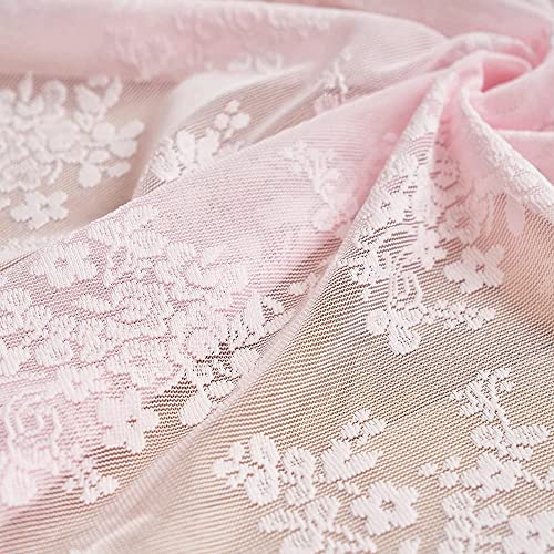 Vintage Lace Curtains Short Pink Floral Curtains 54 inch Length 2 Panels for Kitchen Living Room Bedroom Bathroom Window Voile Sheer Panels Baby Girl Nursery Decor 52" W x 54" L (Light Pink / 52"W x 54"L (Pack of 2))