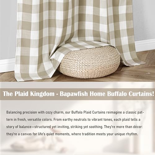 Beige Buffalo Plaid Semi Sheer Curtain Panels 84 Inches Long (Beige/White / 40"W x 84"L (Pack of 2))