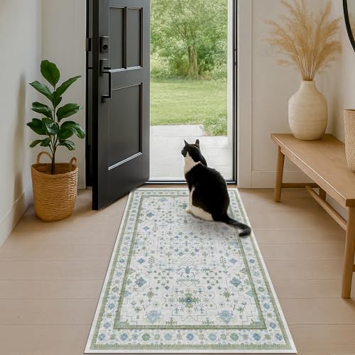 Blue and Green Washable Rugs 3x4 (3' x 4' (Rectangular) / Cream Green)