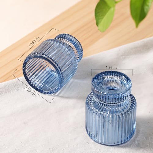 12 Pcs Glass Candlestick Holders (Blue / 12Pcs)