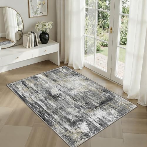 2x3 Entryway Rug Small Modern Abstract Door Mat (Black Gold / 2' x 3' (Rectangular))