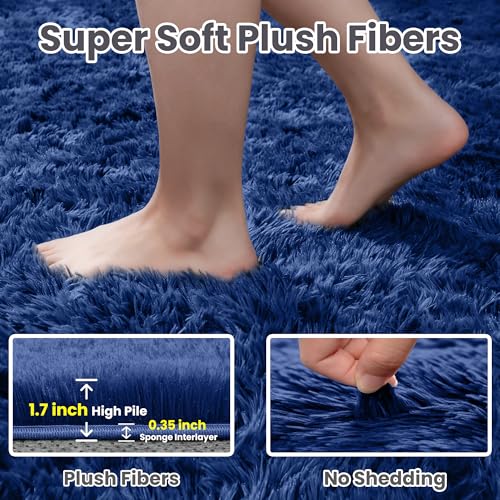 6x9 Fluffy Shag Area Rugs for Living Room Bedroom (Blue / 6' x 9' (Rectangular))