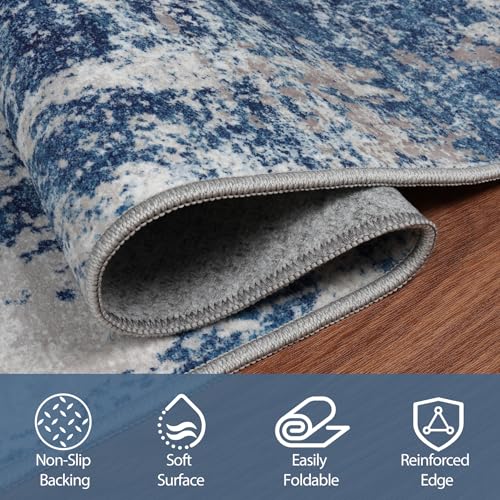 5x7 Area Rugs for Living Room Washable Bedroom Dining Room Blue Grey White (Blue Grey/White / 5' x 7' (Rectangular))