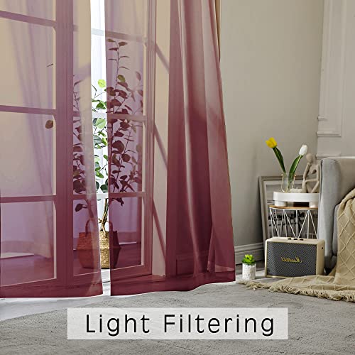 Sheer Curtains 54 inches Long 2 Panels Set (Burgundy / 42"W x 54"L (Pack of 2))