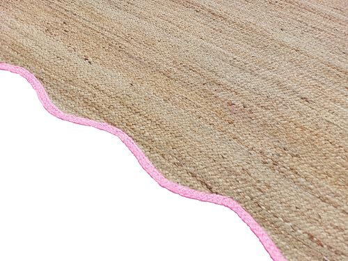 Wave Scalloped Natural Jute Rug (Light Pink / 5'x7' (Rectangular))