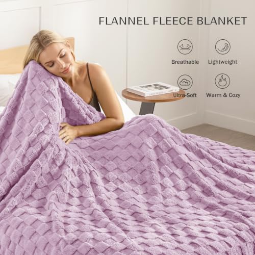 3D Checkered Fleece King Blanket for Bed (Light Purple / King (104"x90"))